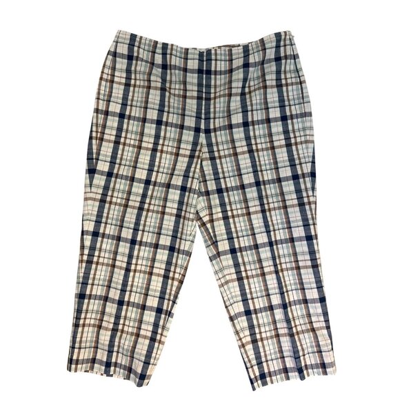 Talbots Cropped Ankle Pants  Women's Plaid Metallic Linen Cotton Size 18 - Picture 1 of 13